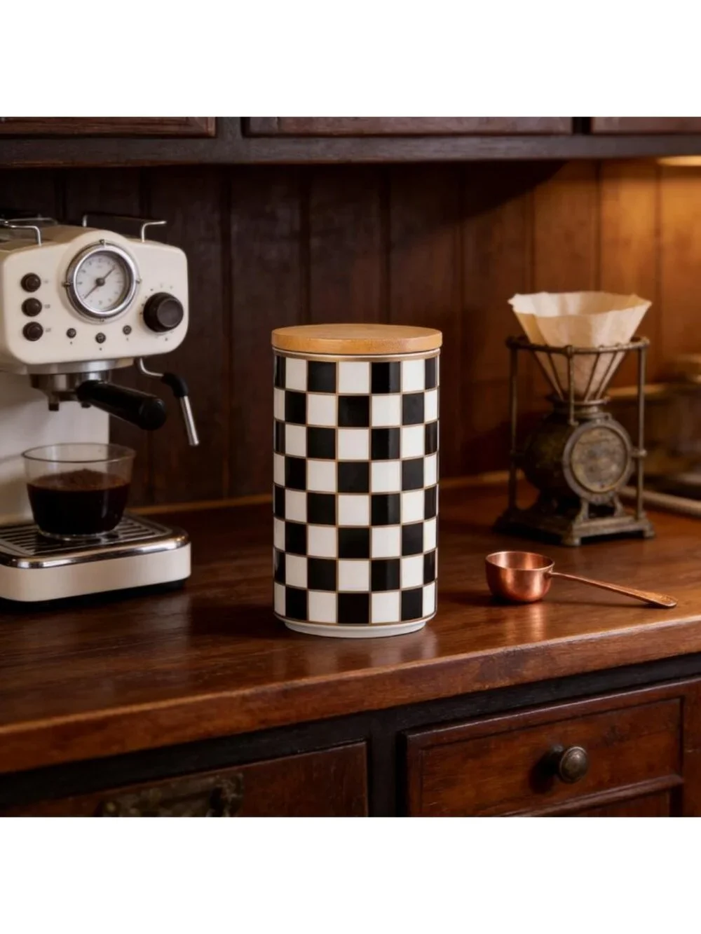 Stylish Black & White Checkered Ceramic Canisters - Airtight Food Storage for
